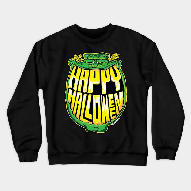 Happy Halloween Frankenstein Grin in his Grill Crewneck Sweatshirt by eShirtLabs